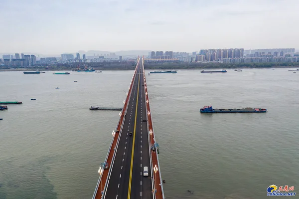 Están Probando Luces Calle Puente Del Río Nanjing Yangtze Ciudad — Foto de Stock