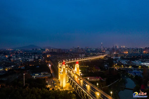 Mostě Řeky Nanjing Yangtze Testuje Pouliční Světla Nanjing City Východní — Stock fotografie