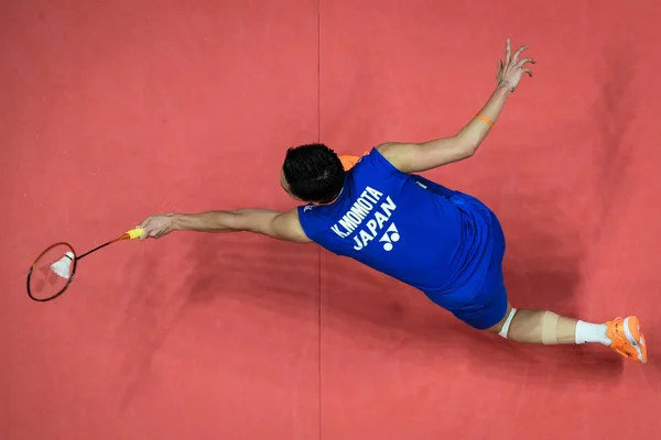 Kento Momota Japán Visszatér Lövés Hogy Kantaphon Wangcharoen Thaiföld Saját — Stock Fotó