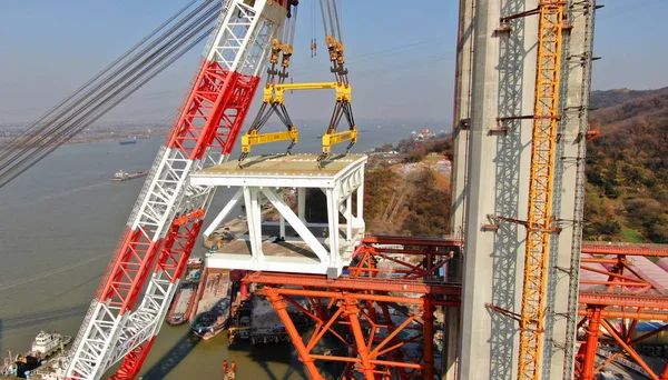 Wufengshan Yangtze Nehri Köprüsü Çin Ilk Demiryolu Karayolu Asma Köprü — Stok fotoğraf