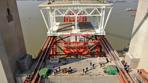 Puente Del Río Wufengshan Yangtze Primer Puente Colgante Ferrocarril Carretera —  Fotos de Stock