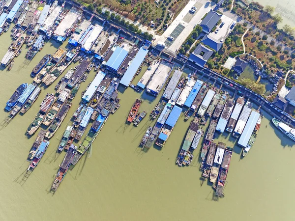 Fartyg Samlas Vid Sjön Hongze Huai City Jiangsu Provinsen Östra — Stockfoto