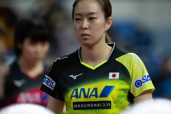 日本の石川霞さんは シーマスター 2018 Ittf ワールド ツアー グランド ファイナル で開催された女子シングルス16試合で 日本の平野 — ストック写真