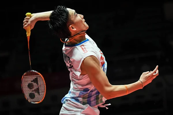 Kento Momota Japão Serve Contra Sameer Verma Índia Sua Partida — Fotografia de Stock