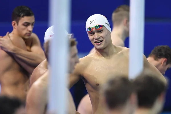 Sun Yang Kina Tar Del 4X200M Reläet Preliminära Fina Simning — Stockfoto