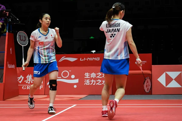 Misaki Matsutomo Ayaka Takahashi Japan Reacts Scoring Yue Yinhui China — Stock Photo, Image