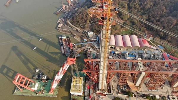 Puente Del Río Wufengshan Yangtze Primer Puente Colgante Ferrocarril Carretera — Foto de Stock