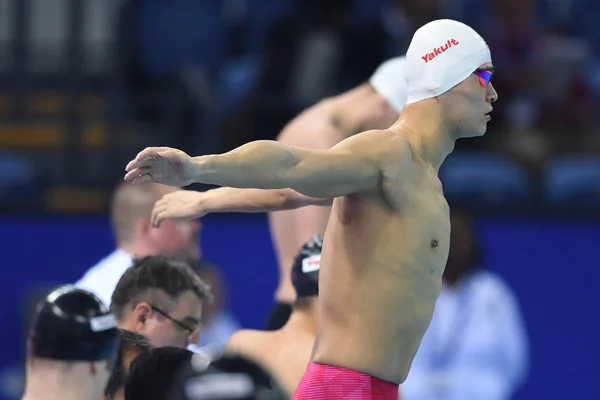 Sun Yang China Deltar 4X200M Stafetten Svømming 2018 Hangzhou Øst – stockfoto