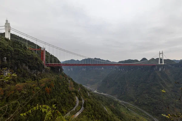 Paisagem Ponte Aizhai Uma Ponte Suspensa Baotou Maoming Expressway Cidade — Fotografia de Stock