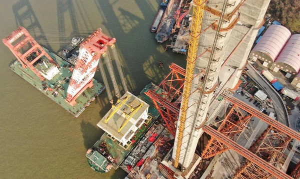 Ponte Rio Wufengshan Yangtze Primeira Ponte Suspensão Ferroviária Rodoviária China — Fotografia de Stock