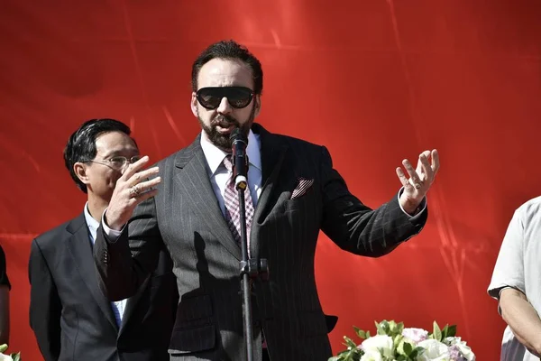 Actor Estadounidense Nicolas Cage Derecha Asiste Ceremonia Apertura Del Museo — Foto de Stock