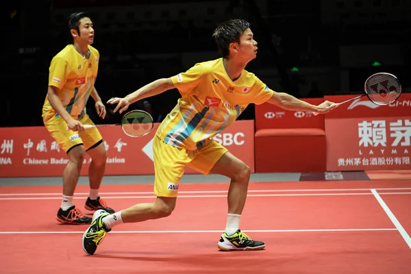 Hiroyuki Endo Yuta Watanabe Japón Devuelven Una Oportunidad Hendra Setiawan — Foto de Stock