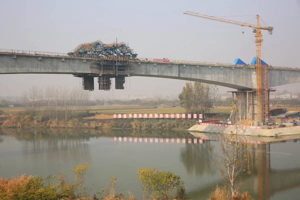 Puente Del Río Tanghe Ferrocarril Alta Velocidad Zhengwan Está Construcción — Foto de Stock