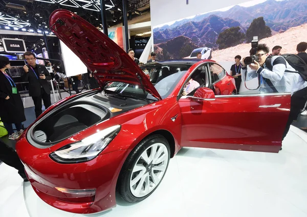 File Tesla Model Zero Emissions Displayed Automobile Exhibition Beijing China — стоковое фото