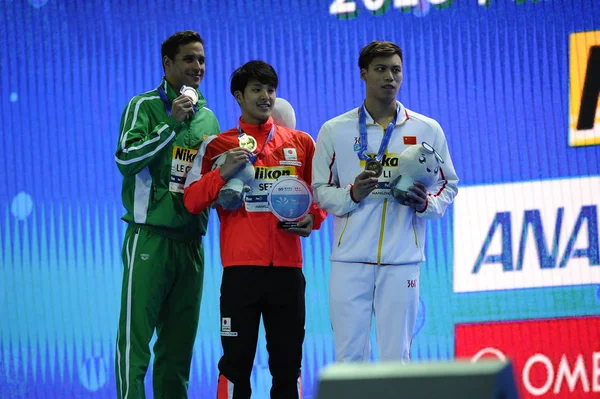 Daiya Seto Japon Centre Pose Avec Médaille Son Trophée Après — Photo