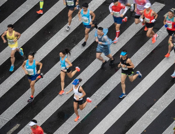 Participantes Competem Maratona Internacional Xangai 2018 Xangai China Novembro 2018 — Fotografia de Stock