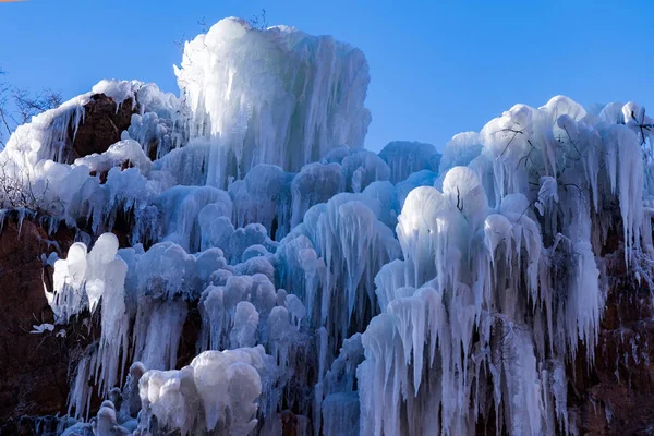 Paisaje Las Cascadas Hielo Shenquan Gorge Lugar Escénico Mengtougou Distrito — Foto de Stock