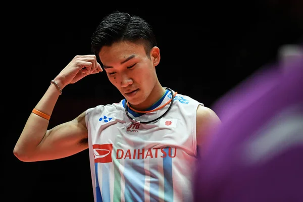 Kento Momota Dari Jepang Bereaksi Saat Bersaing Melawan Sameer Verma — Stok Foto