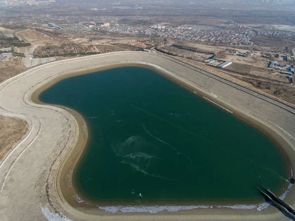 Luchtfoto Van Een Lekkage Van Gele Rivier Afleiding Project Huyan — Stockfoto