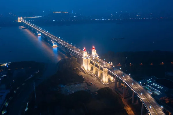 Letecký Pohled Osvětlený Nanjing Yangtze River Bridge Nanjing City Východní — Stock fotografie