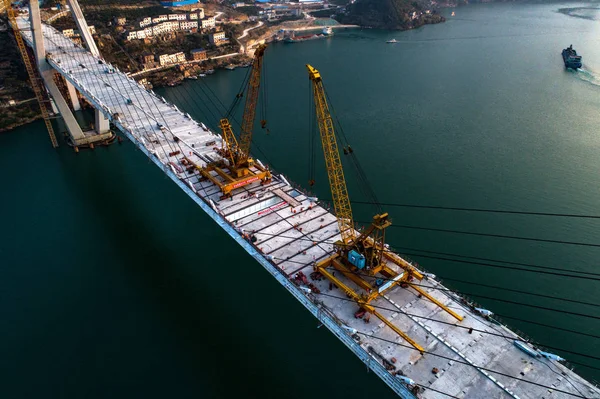 Luchtfoto Van Het Laatste Brugdek Van Xiangxi Yangtze River Bridge — Stockfoto