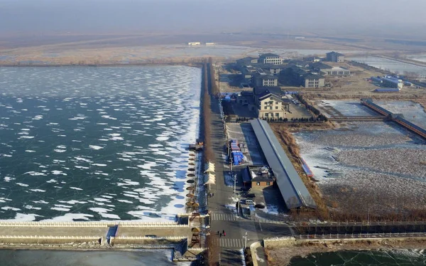 Een Luchtfoto Van Het Bevroren Chagan Lake Songyuan Stad Noordoost — Stockfoto