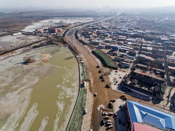 Ein Künstlicher See Wird Mit Wasser Gefüllt Nachdem Das Gelb — Stockfoto