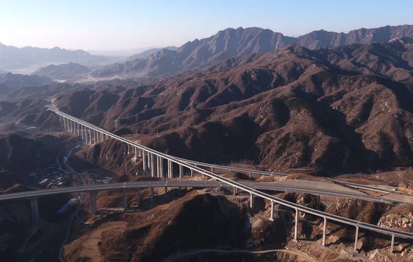 Taihang Dağın Otoban Kuzey Çin Hebei Eyaleti Aralık 2018 Yılında — Stok fotoğraf