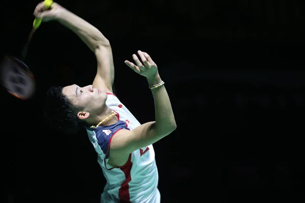 Japonya Nın Kento Momota Bir Atış Için Lin Dan Çin — Stok fotoğraf