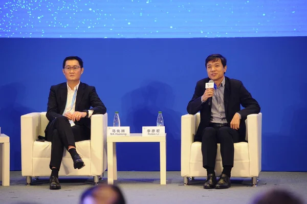 Pony Huateng Presidente Ceo Tencent Holdings Ltd Esquerda Robin Yanhong — Fotografia de Stock