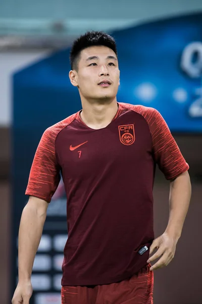 Lei Seleção Chinesa Futebol Masculino Participa Uma Sessão Treinamento Antes — Fotografia de Stock