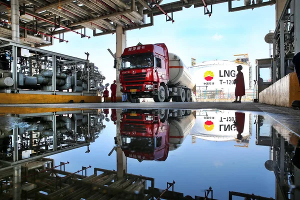 Ein Tanker Soll Mit Flüssigerdgas Lng Beladen Werden Terminal Rudong — Stockfoto