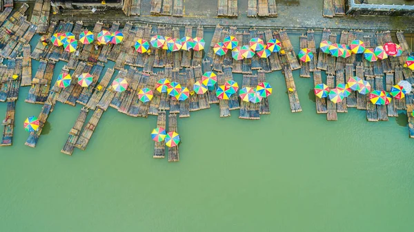 Questa Vista Aerea Barche Alla Deriva Sono Attraccate Porto Durante — Foto Stock