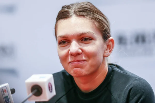 Simona Halep Romania Attends Press Conference First Match 2018 Dongfeng — Stock Photo, Image