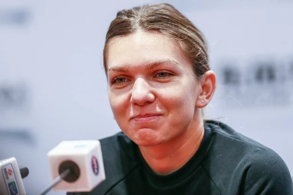 Simona Halep Της Ρουμανίας Φοιτά Συνέντευξη Τύπου Πριν Από Τον — Φωτογραφία Αρχείου