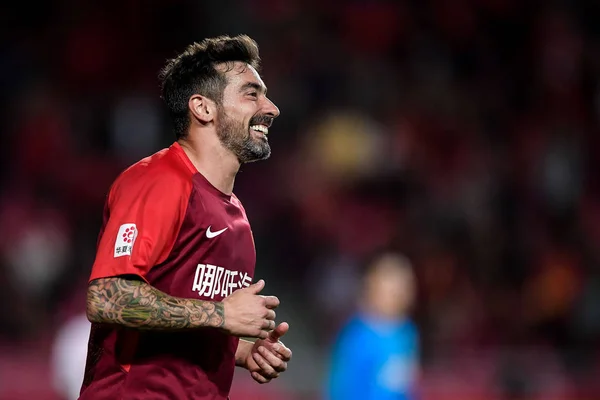 Jogador Futebol Argentino Ezequiel Lavezzi Hebei China Fortune Comemora Depois — Fotografia de Stock