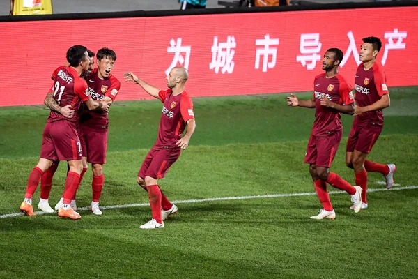 Giocatori Dell Hebei China Fortune Festeggiano Dopo Aver Segnato Gol — Foto Stock