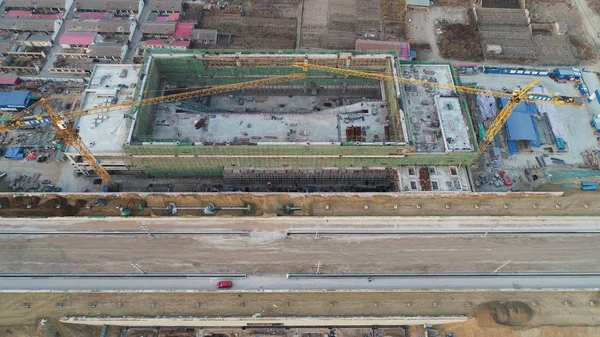 Utsikt Över Byggarbetsplatsen Huvudstrukturen För Xuanhua Norra Station Beijing Zhangjiakou — Stockfoto