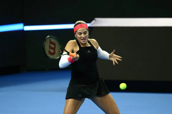 Jelena Ostapenko Latvia Returns Shot Magdalena Rybarikova Slovakia First Match — Stock Photo, Image