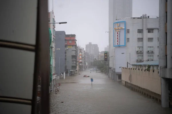 Вид Затопленных Улиц Время Сильных Дождей Вызванных Счету Наводнением Макао — стоковое фото