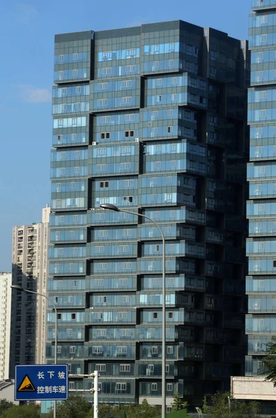 Building Features Shape Being Piled 132 Glass Bottomed Containers Chongqing — Stock Photo, Image