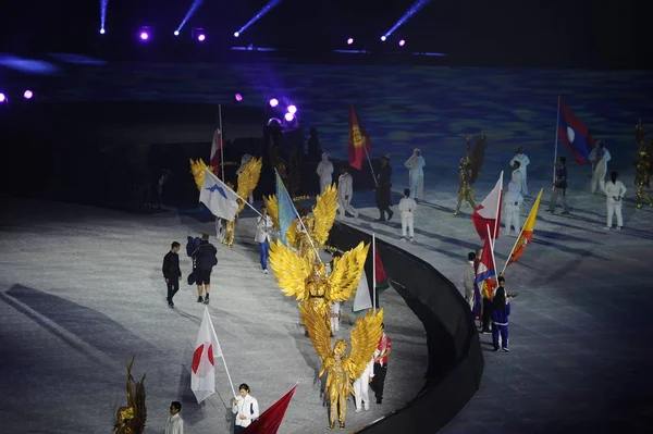 Idrottare Från Olika Länder Närvara Vid Avslutnings Ceremonin 2018 Asian — Stockfoto