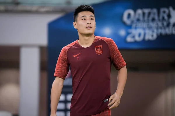 Lei Seleção Chinesa Futebol Masculino Participa Uma Sessão Treinamento Antes — Fotografia de Stock