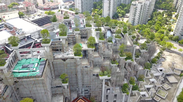 Une Vue Aérienne Bâtiments Grande Hauteur Avec Terrasses Différentes Hauteurs — Photo