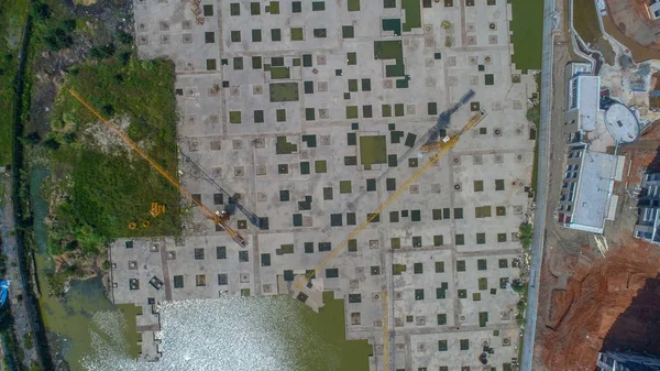 Vista Aérea Edificio Construido Zona Inundada Isla Haidian Cerca Del —  Fotos de Stock