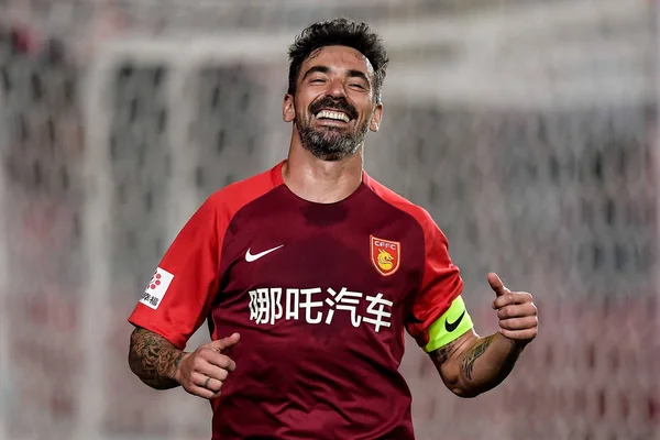 Jogador Futebol Argentino Ezequiel Lavezzi Hebei China Fortune Comemora Depois — Fotografia de Stock