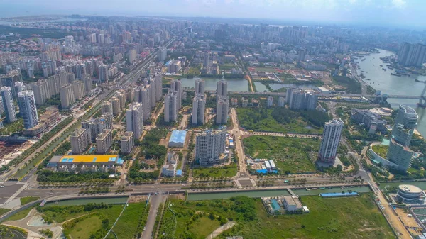 Vista Aérea Edifício Construído Área Alagada Ilha Haidian Perto Mar — Fotografia de Stock