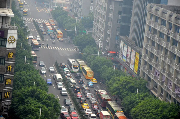File Masses Vehicles Queue Heavy Smog Guangzhou City South China — Stock Photo, Image