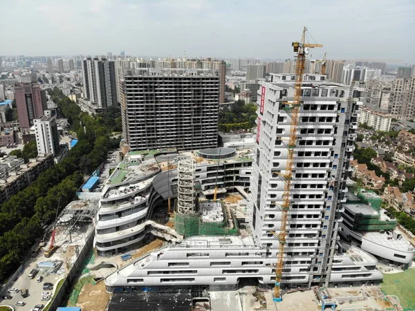 Воздушный Вид Строящегося Здания Форме Круизного Судна Городе Чжэнчжоу Провинция — стоковое фото