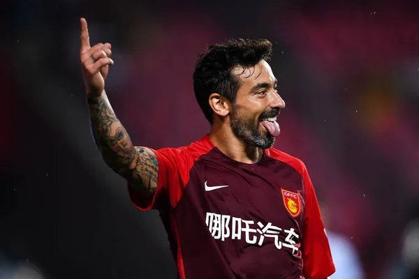 Jogador Futebol Argentino Ezequiel Lavezzi Hebei China Fortune Comemora Depois — Fotografia de Stock